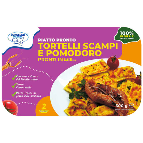 Packaging Tortelli Scampi e Pomodoro - Piatto Pronto - Surgelati Mazara