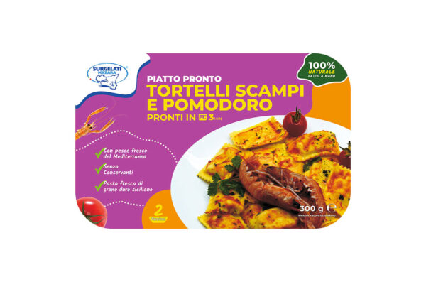 Packaging Tortelli Scampi e Pomodoro - Piatto Pronto - Surgelati Mazara